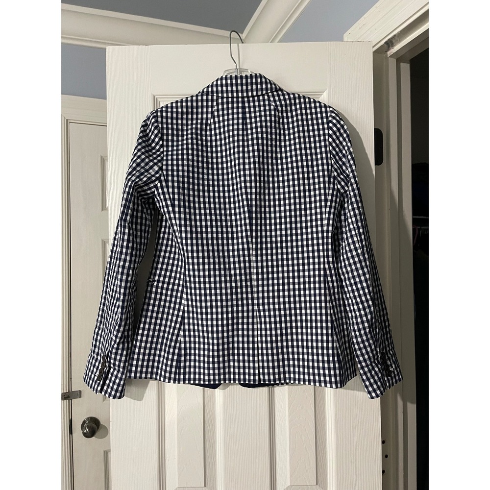 J.Crew Gingham Schoolboy Blazer Jacket Women 4 Navy Career Preppy Classic - Picture 9 of 11